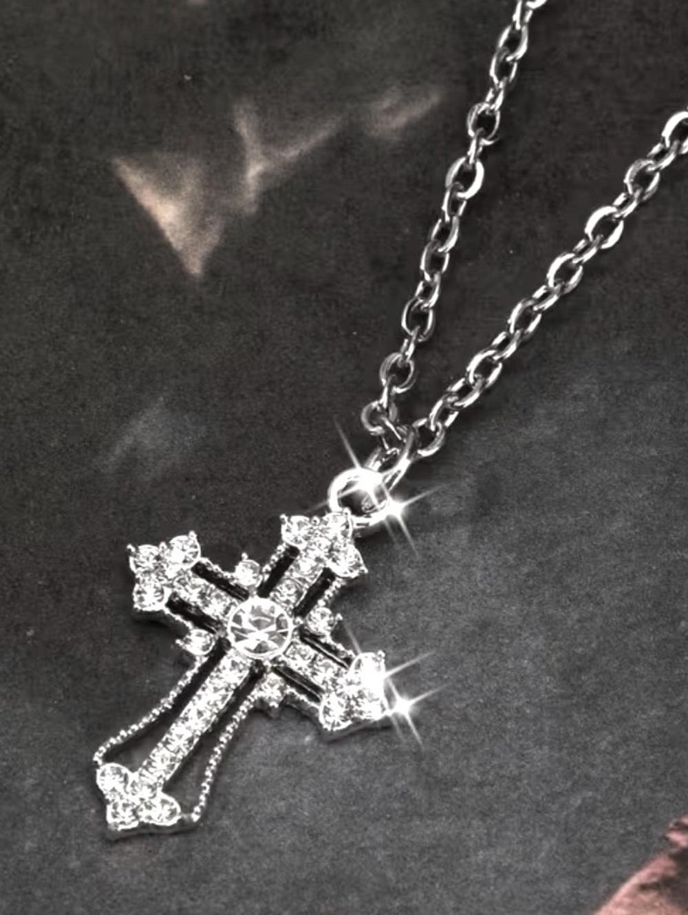 New -Gorgeous -Stainless Steel Cross Pendant Necklace w/Zirconia Accents